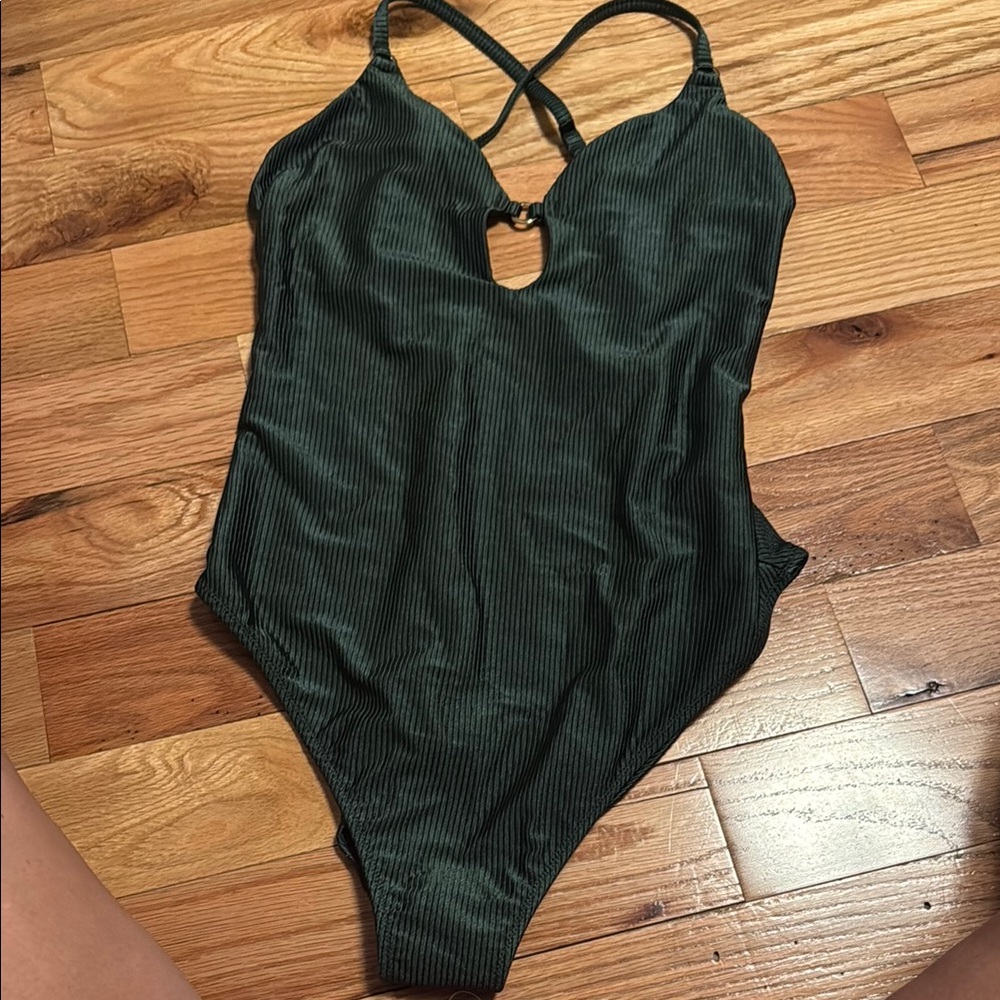 Aerie Dark Green Ribbed One Piece Swimsuit